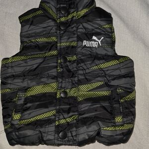 Puma 3 Month puffer vest black & neon green camouflage pattern, snap-button